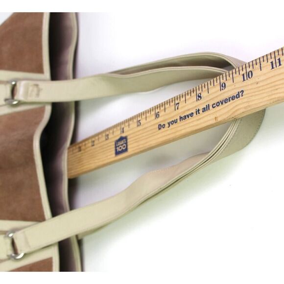 EXTRA LARGE VINTAGE BROWN BEIGE GENUINE LEATHER SUEDE SHOULDER BAG PURSE TOTE - Picture 10 of 10